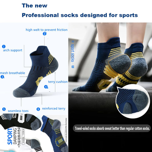 3Pair Professional Fitness Sports Socks Towel Bottom Non-Slip Running Socks Men Women Short Quick-Drying Basketball Training…