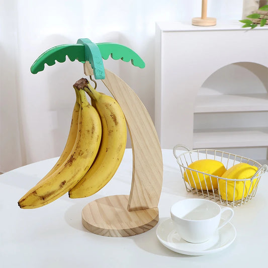 Wooden Banana Rack Hanging Kitchen Rack Simulated Leaf Decorative Fruit Vertical Storage Rack with Hook Kitchen Decoration -…