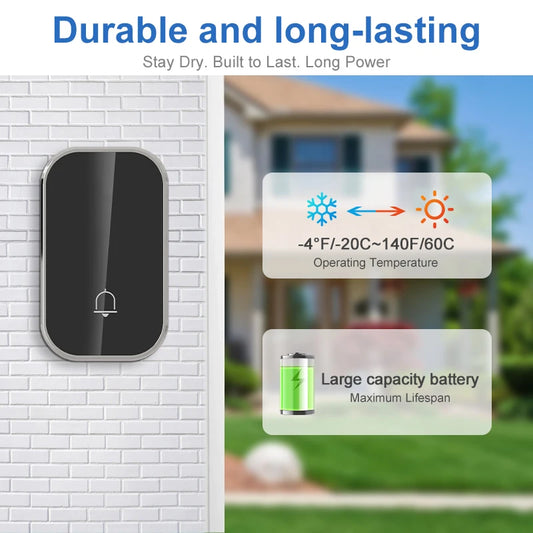 Wireless Doorbell Smart Home Welcome Door Bell 36 Ringtones 300M Long Distance Outdoor House Door Chime Kit Battery Free - i…