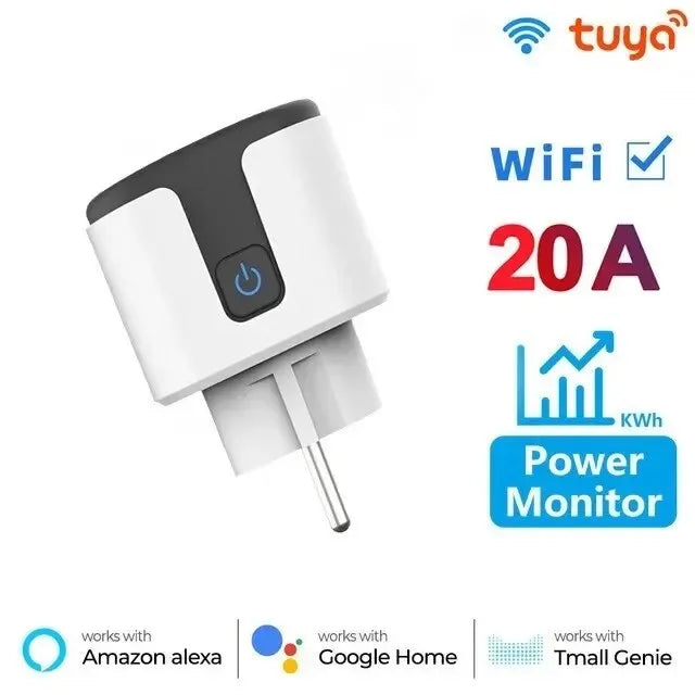 WiFi Smart Plug 16A/20A EU Smart Socket With Power Monitoring Timing Function Works with Tuya Smart Life App Voice Control -…