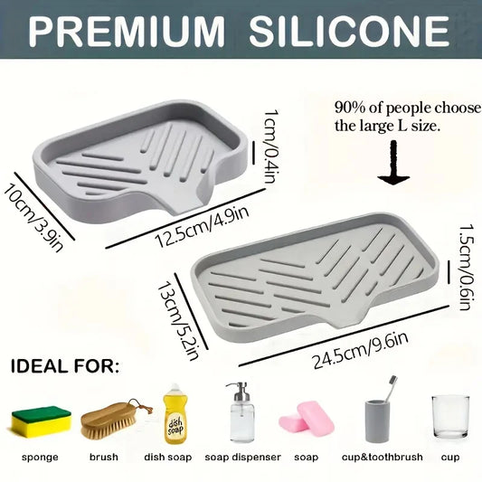 Silicone Faucet Mat Kitchen Sink Tray Soap Dispenser Sponge Drain Pad Sink SplashDrying Mat Countertop Storage Tray SoapTray…