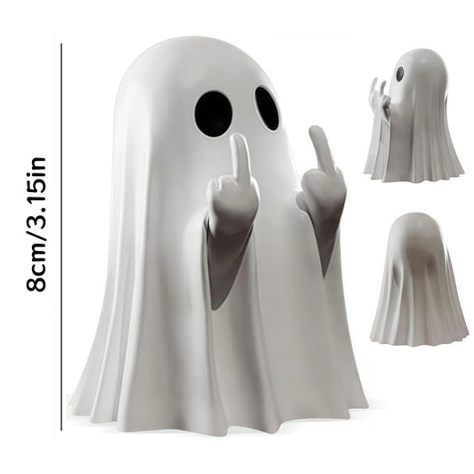 Cute Middle Finger Ghost Statue, Small Halloween Decor for Home, Centerpiece for Coffee Table, Adorable Horror Figure - imag…
