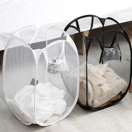 HOT New Folding Laundry Basket Organizer Dirty Clothes Bathroom Mesh Storage Bag Household Wall Hanging Frame Bucket Portabl…