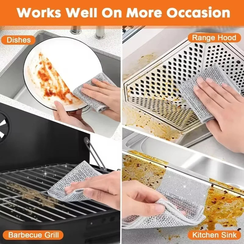 Wholesale Metal Steel Wire Rags Cloth Home Kitchen Pot Pan Dishwashing Double-sided Dishcloth Cleaning Cloths Towel Scrubber…