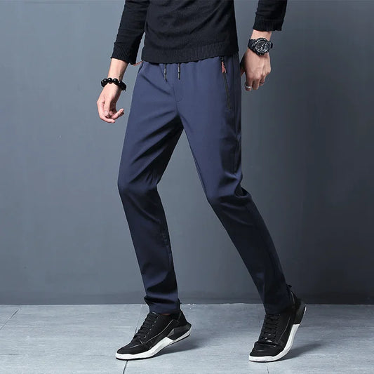 Men's Casual Pants Straight Slim Fit Elastic Waist Jogger Korean Classic Blue Black Gray Male Brand Trousers Plus Size - ima…