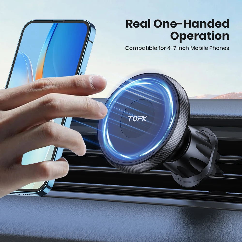 TOPK for Magsafe Car Phone Holder,Powerful Magnetism Premium Quality Single-Hand Operation Metal Hook Magnetic Car Phone Mou…