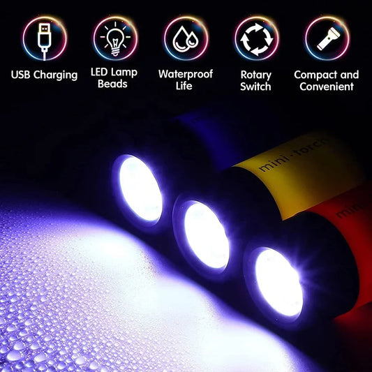 USB Rechargeable LED Multifunctional Strong Light Pocket Keychain Flashlight Waterproof Outdoor Hiking Camping Mini Flashlig…