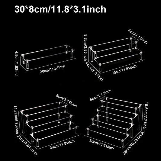 1-4 Tier Acrylic Display Stand Durable Display Rack For Cupcake Perfume Doll Transparent Trapezoidal Blind Box Storage Shelf…
