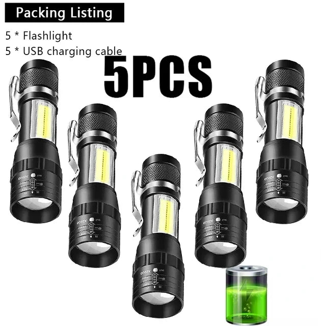 USB Rechargeable Mini Flashlight COB+XPE Portable Built-in Battery Zoomable Small Torch 3 Mode Camping Emergency Flashlights…