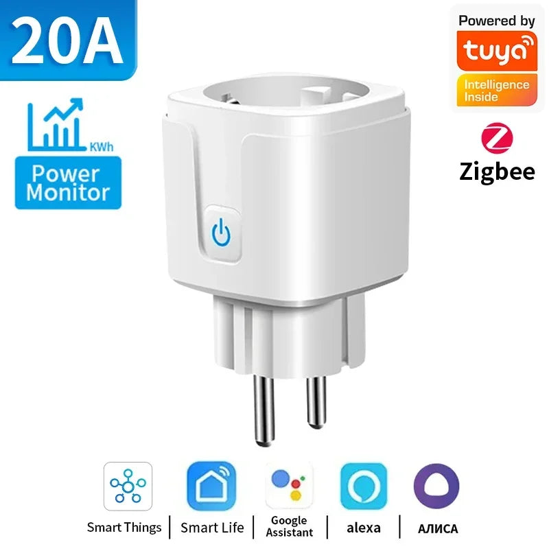 TNCE Tuya Wifi/Zigbee3.0 Smart Socket EU Plug 16/20A Power Monitor Remote Control Smart Life APP Remote Control Alexa - imag…