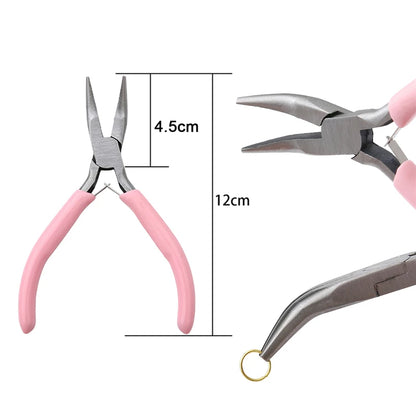 Cute Pink Color Handle Anti-slip Splicing and Fixing Jewelry Pliers Tools & Equipment Kit for DIY Jewelery Making Needlework…