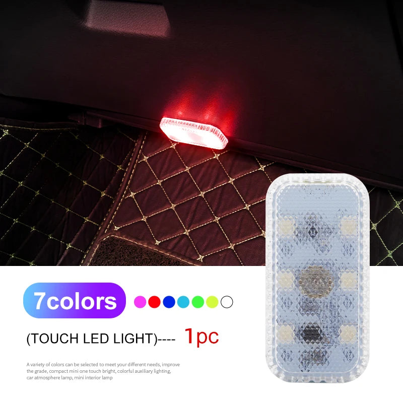 LED Touch Light Mini Wireless Car Interior Lighting Auto Roof Ceiling Reading Lamp for Door Foot Trunk Storage Box USB Charg…