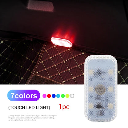 LED Touch Light Mini Wireless Car Interior Lighting Auto Roof Ceiling Reading Lamp for Door Foot Trunk Storage Box USB Charg…