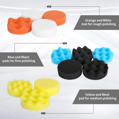 Car Polishing Sponge Pads Kit Foam Pad Buffer Kit Polishing Machine Wax Pads for Auto Motorcycle motor vehicle Removes Scrat…