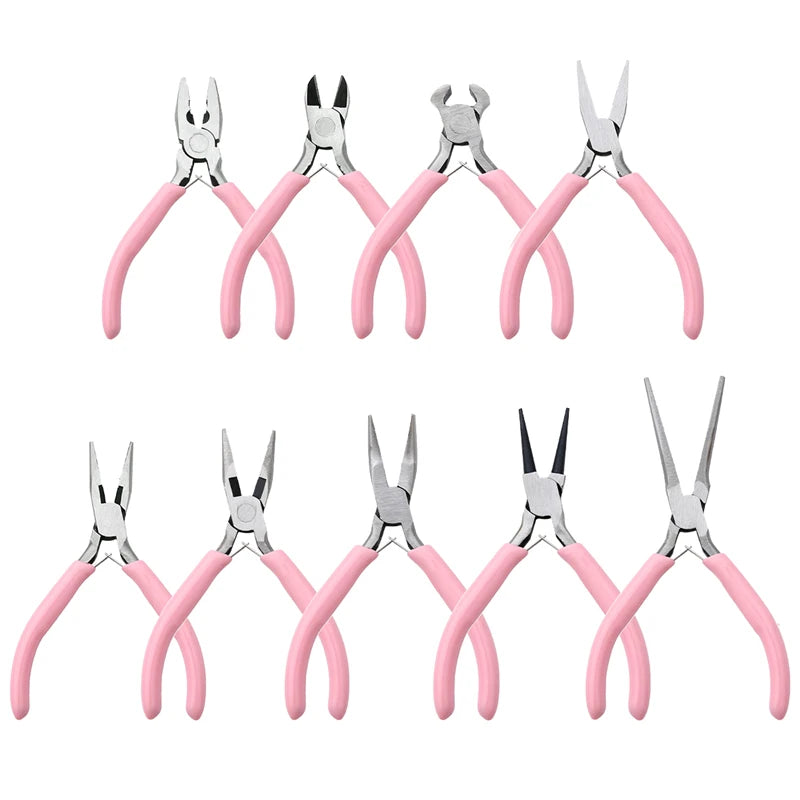 Cute Pink Color Handle Anti-slip Splicing and Fixing Jewelry Pliers Tools & Equipment Kit for DIY Jewelery Making Needlework…