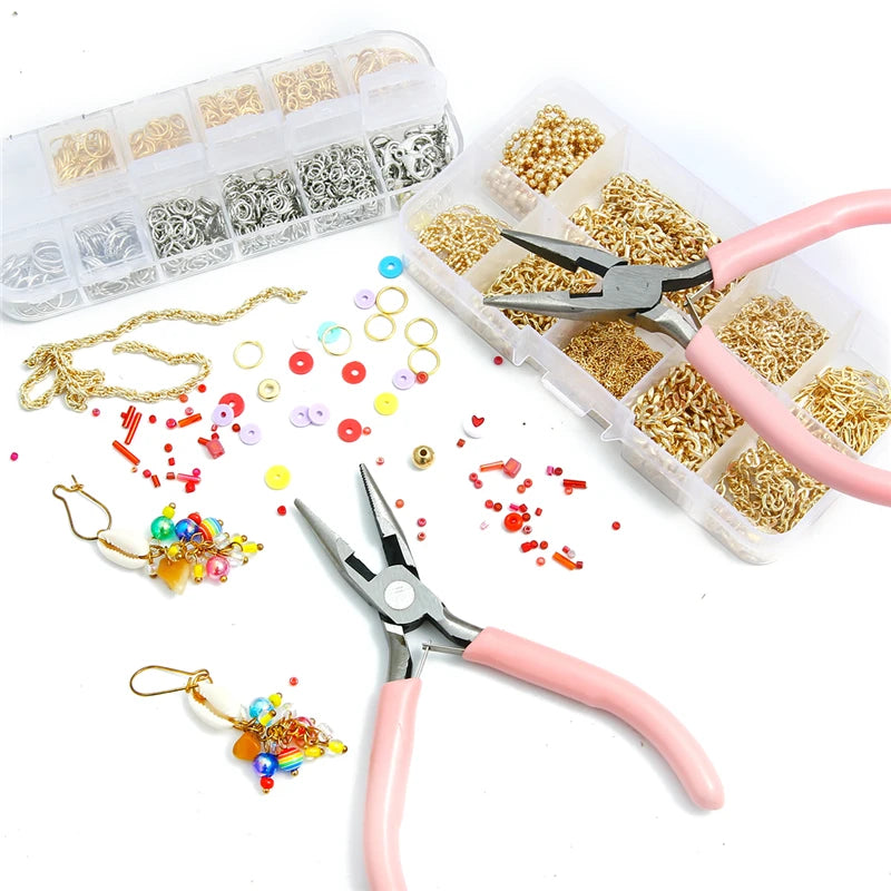 Cute Pink Color Handle Anti-slip Splicing and Fixing Jewelry Pliers Tools & Equipment Kit for DIY Jewelery Making Needlework…