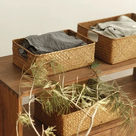 Zerolife-Woven Seagrass Basket for Home Decor, Natural Wicker Basket, Storage Basket, Fruit Bread Towel, Kitchen Table, Ratt…