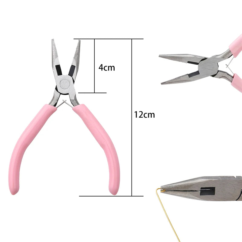 Cute Pink Color Handle Anti-slip Splicing and Fixing Jewelry Pliers Tools & Equipment Kit for DIY Jewelery Making Needlework…
