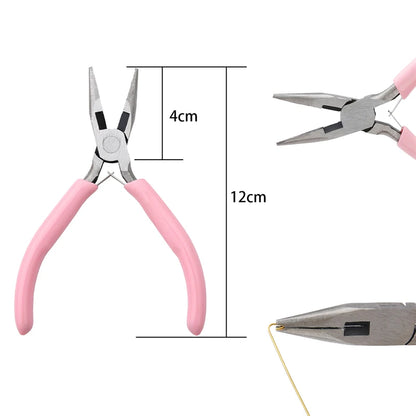 Cute Pink Color Handle Anti-slip Splicing and Fixing Jewelry Pliers Tools & Equipment Kit for DIY Jewelery Making Needlework…