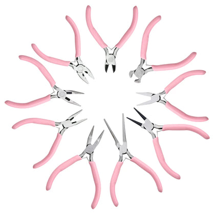 Cute Pink Color Handle Anti-slip Splicing and Fixing Jewelry Pliers Tools & Equipment Kit for DIY Jewelery Making Needlework…