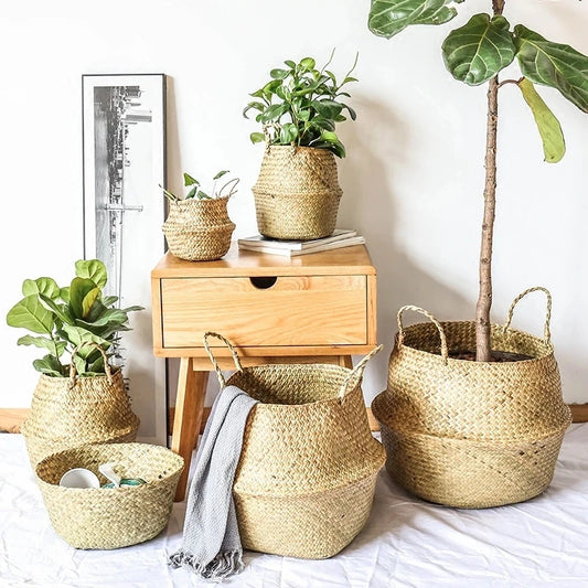 Zerolife Seaweed Wicker Basket Rattan Hanging Flower Pot Dirty Clothes Basket Storage Basket Cesta Mimbre Basket Picnic Bask…
