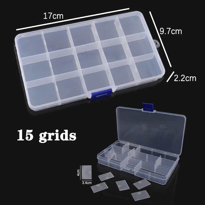 Plastic Jewelry Box 10/15/24 Compartment Slot Organizer Storage Beads Container Adjustable Jewelry Storage Box Rectangle Cas…