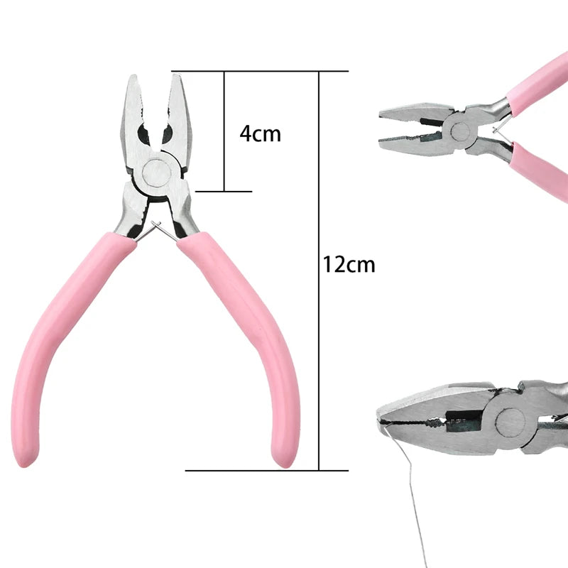 Cute Pink Color Handle Anti-slip Splicing and Fixing Jewelry Pliers Tools & Equipment Kit for DIY Jewelery Making Needlework…
