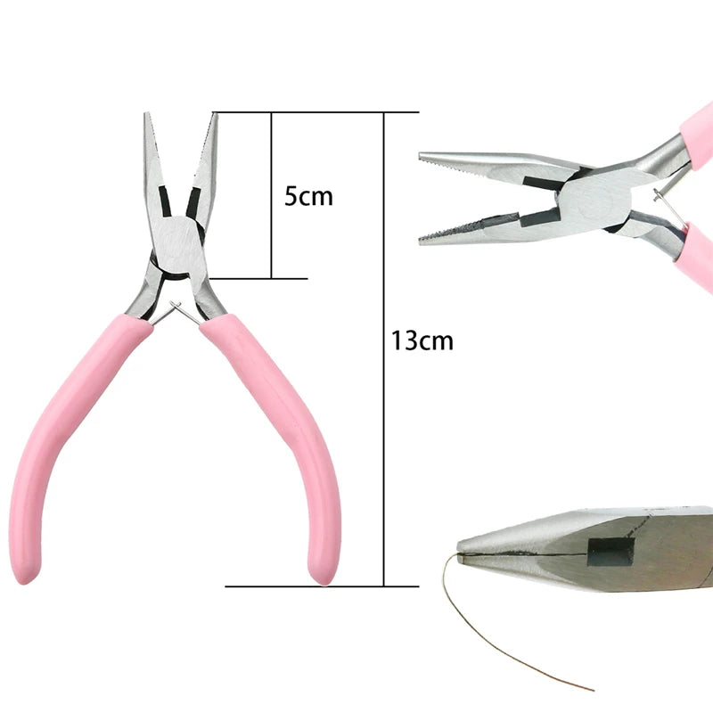 Cute Pink Color Handle Anti-slip Splicing and Fixing Jewelry Pliers Tools & Equipment Kit for DIY Jewelery Making Needlework…