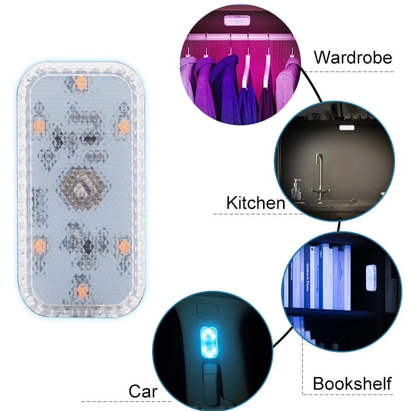 LED Touch Light Mini Wireless Car Interior Lighting Auto Roof Ceiling Reading Lamp for Door Foot Trunk Storage Box USB Charg…
