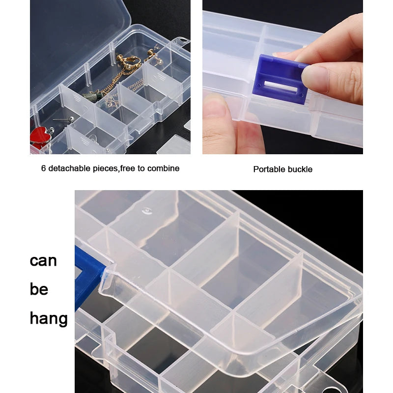 Plastic Jewelry Box 10/15/24 Compartment Slot Organizer Storage Beads Container Adjustable Jewelry Storage Box Rectangle Cas…