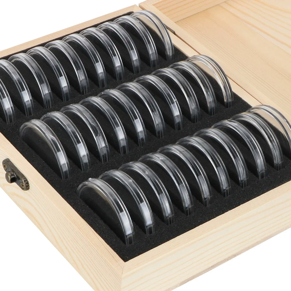 HILIFE Coin Storage Box With Adjustment Pad 20/30/50/100PCS Adjustable Wooden Commemorative Coin Collection Case Holder Caps…