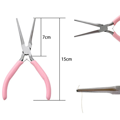 Cute Pink Color Handle Anti-slip Splicing and Fixing Jewelry Pliers Tools & Equipment Kit for DIY Jewelery Making Needlework…
