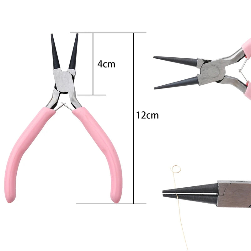 Cute Pink Color Handle Anti-slip Splicing and Fixing Jewelry Pliers Tools & Equipment Kit for DIY Jewelery Making Needlework…
