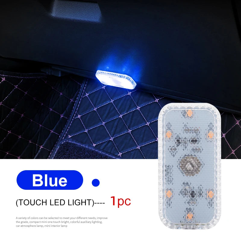 LED Touch Light Mini Wireless Car Interior Lighting Auto Roof Ceiling Reading Lamp for Door Foot Trunk Storage Box USB Charg…