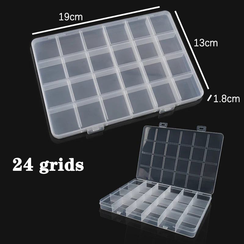 Plastic Jewelry Box 10/15/24 Compartment Slot Organizer Storage Beads Container Adjustable Jewelry Storage Box Rectangle Cas…