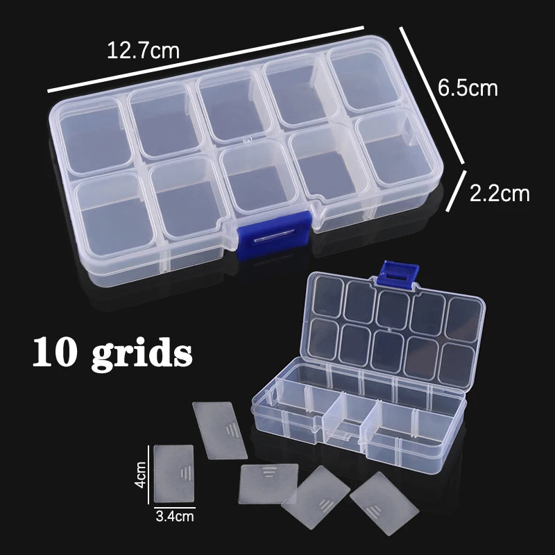 Plastic Jewelry Box 10/15/24 Compartment Slot Organizer Storage Beads Container Adjustable Jewelry Storage Box Rectangle Cas…