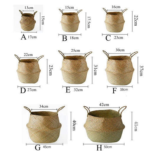Zerolife Seaweed Wicker Basket Rattan Hanging Flower Pot Dirty Clothes Basket Storage Basket Cesta Mimbre Basket Picnic Bask…
