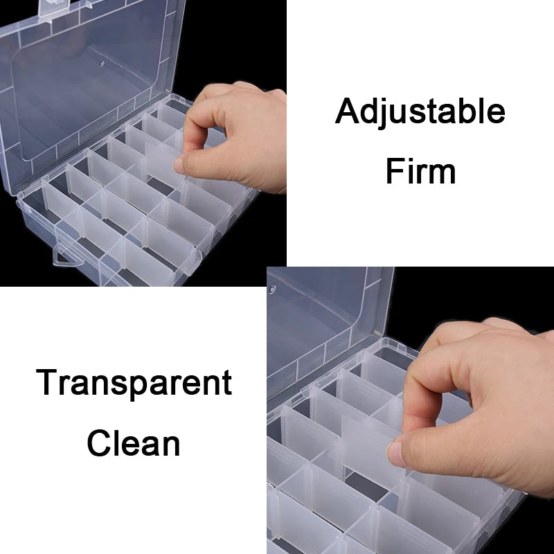 Plastic Jewelry Box 10/15/24 Compartment Slot Organizer Storage Beads Container Adjustable Jewelry Storage Box Rectangle Cas…
