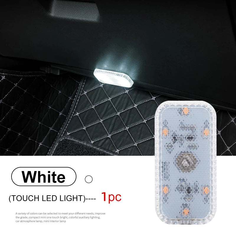 LED Touch Light Mini Wireless Car Interior Lighting Auto Roof Ceiling Reading Lamp for Door Foot Trunk Storage Box USB Charg…