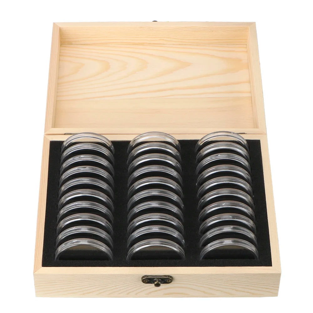 HILIFE Coin Storage Box With Adjustment Pad 20/30/50/100PCS Adjustable Wooden Commemorative Coin Collection Case Holder Caps…