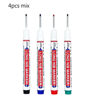 4/12 Pcs Waterproof Long Head Markers Deep Hole Marker Pen for Metal Carpenter Red/Black/Blue/Green Ink Woodworking Tools Ma…
