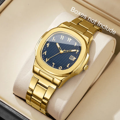 Luxury Men Business Watches Fashion Square Dial Stainless Steel Strap Quartz Watch with Calendar For Mens Clock（Without Box）…