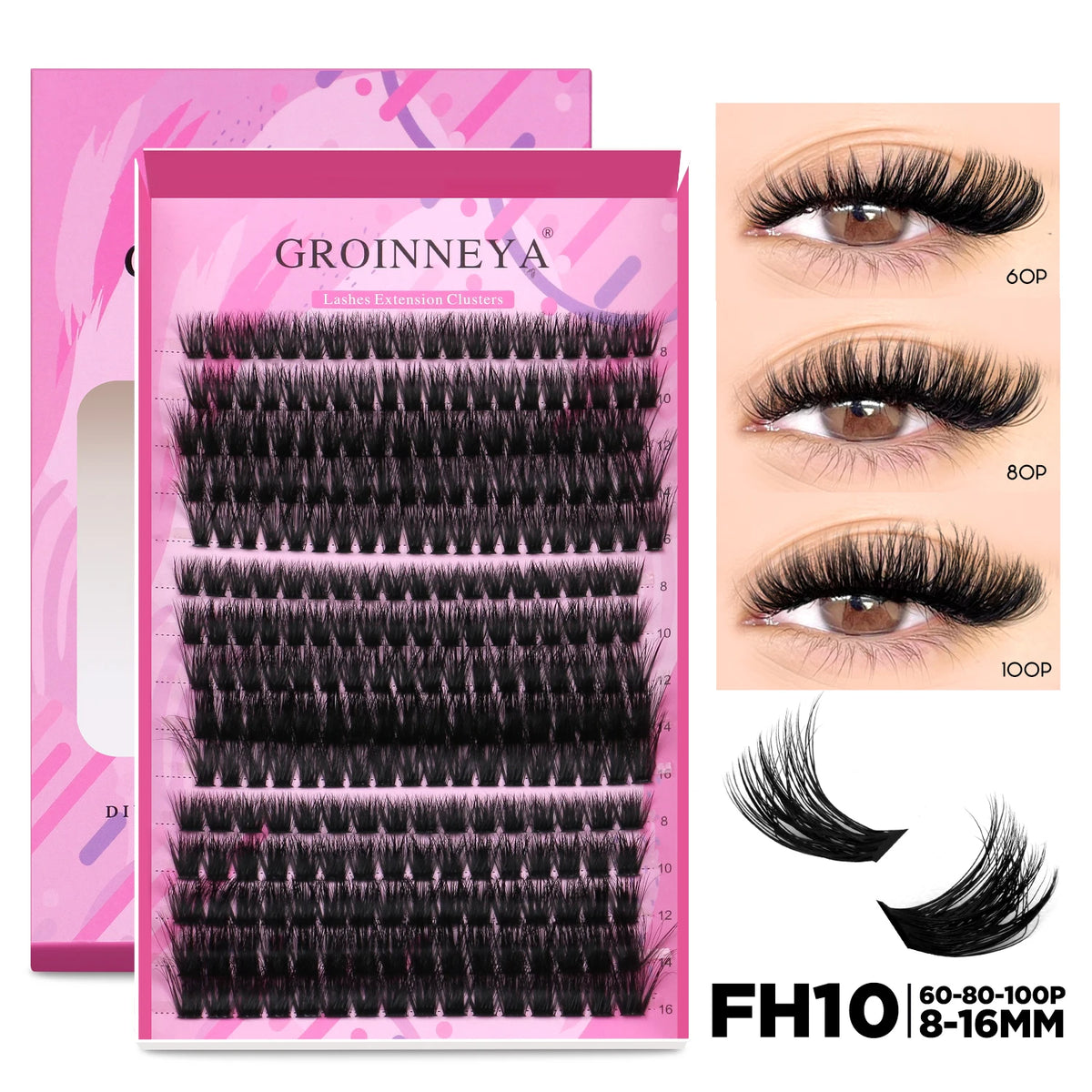 GROINNEYA DIY Lash Extension Kit Individual Lashes Cluster Mix Eyelashes Full Set Lashes Kit with Lash Bond and Seal At Home…