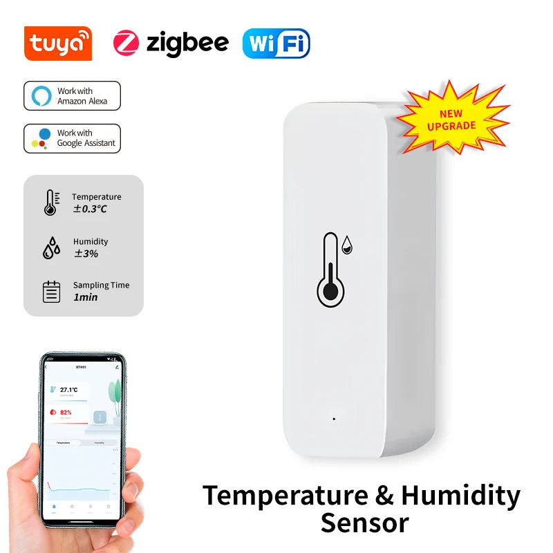 Tuya Wifi/Zigbee Temperature And Humidity Sensor Indoor Thermometer Smart Life Control For Home Work With Alexa Google Assis…