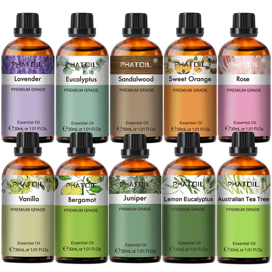 PHATOIL 1PCS Aromatherapy Essential Oil 30ml Lemon Eucalyptus Lavender Bergamot Jasmine Juniper Rose Vanilla Aroma Essential…