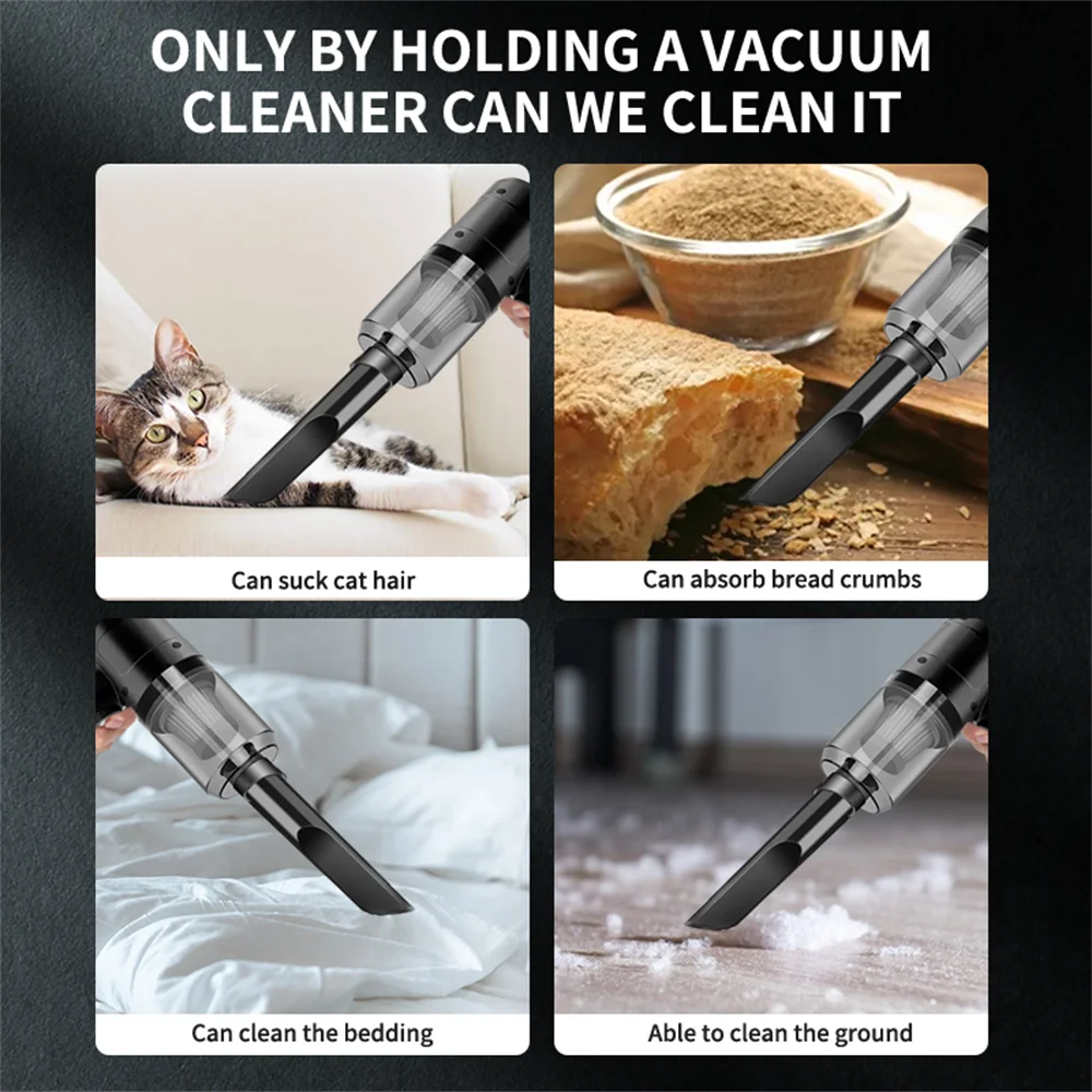 Handheld Vacuum Cordless High Power 15000PA Compressed Air Dust Collector Mini Portable Car Vacuum Cleaner Hairdryer - image…