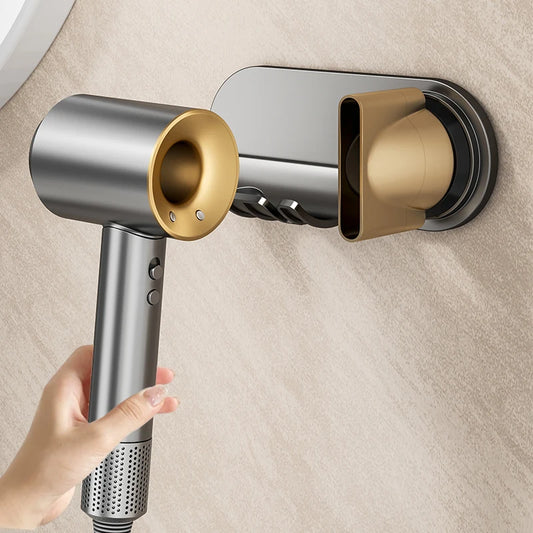 Gray/White Hair Dryer Stand Holder Wall Mounted, ABS Punch Free Blow Dryer Holder Rack, Organizer For Hair Dryer