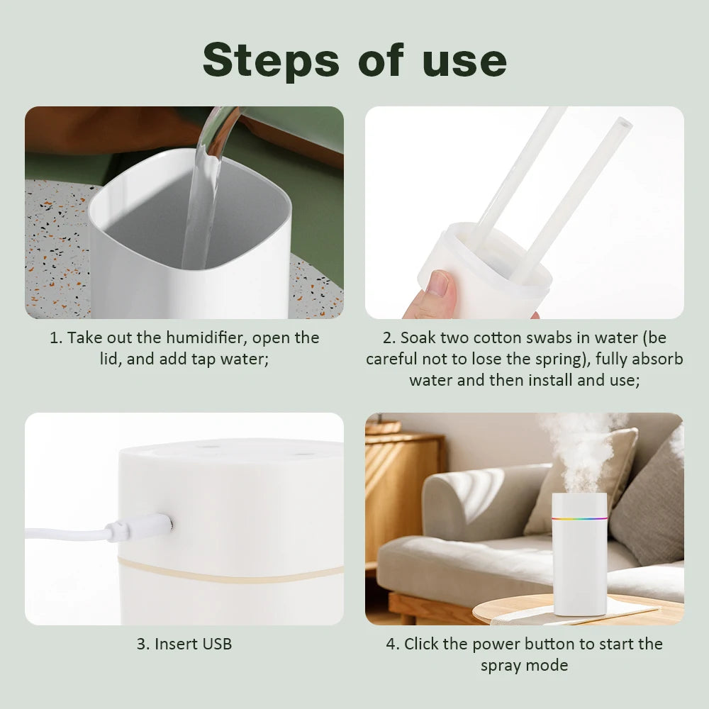 600ML Air Humidifier Double Spray Port Essential Oil Aromatherapy Diffuser Mute Atomizer Colorful Lights For Home Office Car…