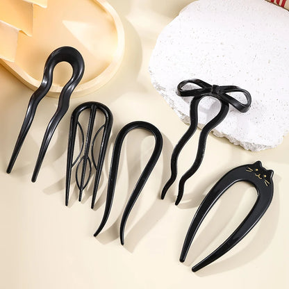 U-Shaped Hair Fork Fashion Tortoiseshell Acetate Acrylic Hairpin Geometric Headwear Hair Sticks Women Girls Hair Accessories…