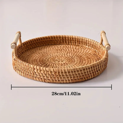 Handwoven Rattan Tray & Food Storage Basket | Eco-Friendly Kitchen Organizer with Lid, Farmhouse Home Decor - image 8